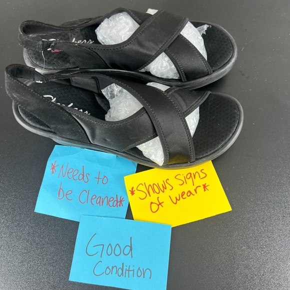 Skechers Cali Rumblers Sandals Women 9 Black Wedge Slingback Memory Foam Classic - Picture 15 of 16